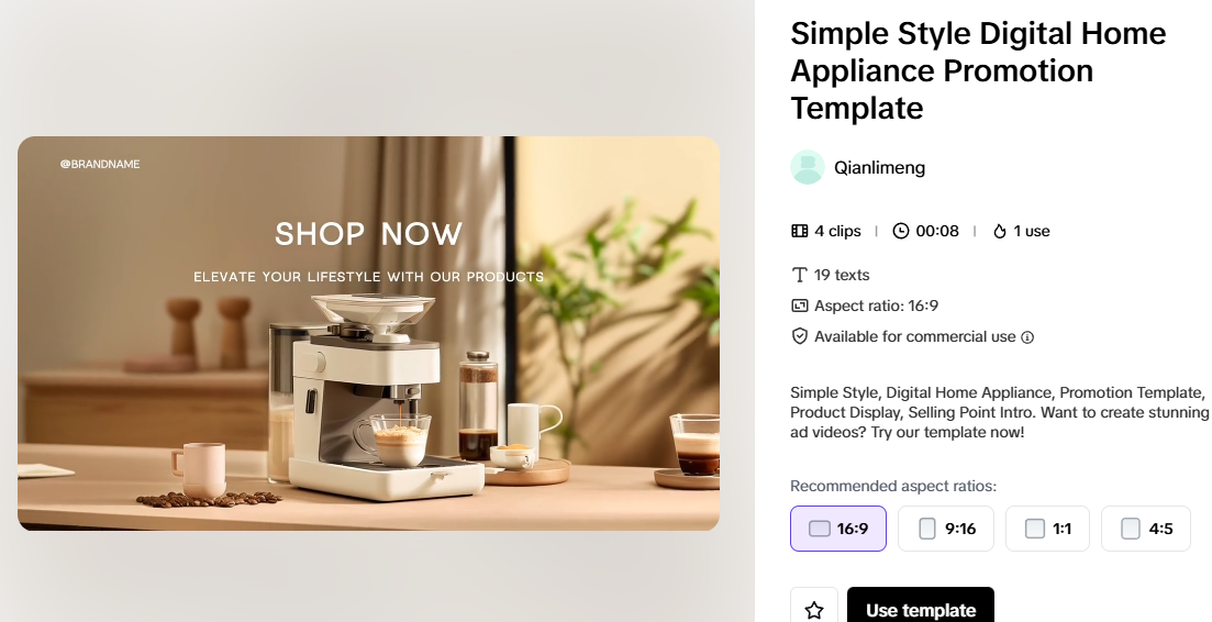 Digital home appliance promotion template showcasing a sleek coffee maker, ideal for affiliate marketing campaigns.